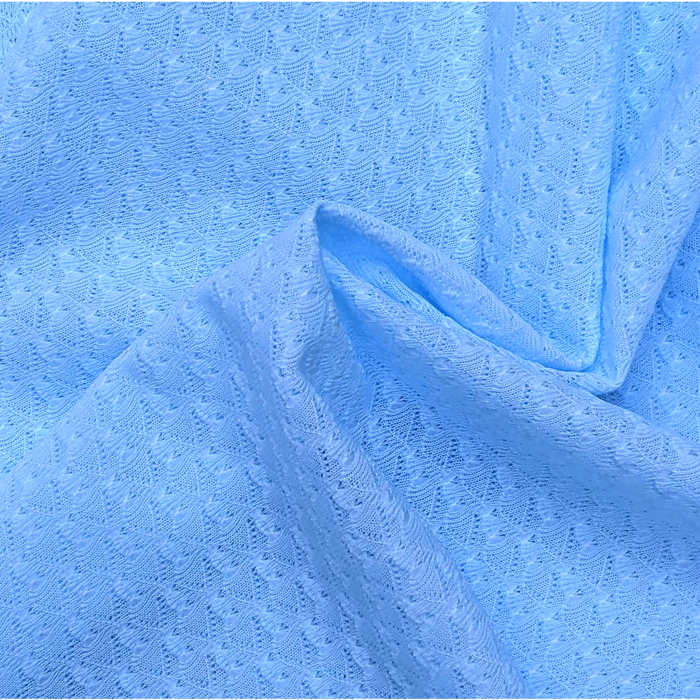 Vintage 60's 70's Pale Blue‎ Light Blue Lace Knit Poly Fabric for Dressmaking